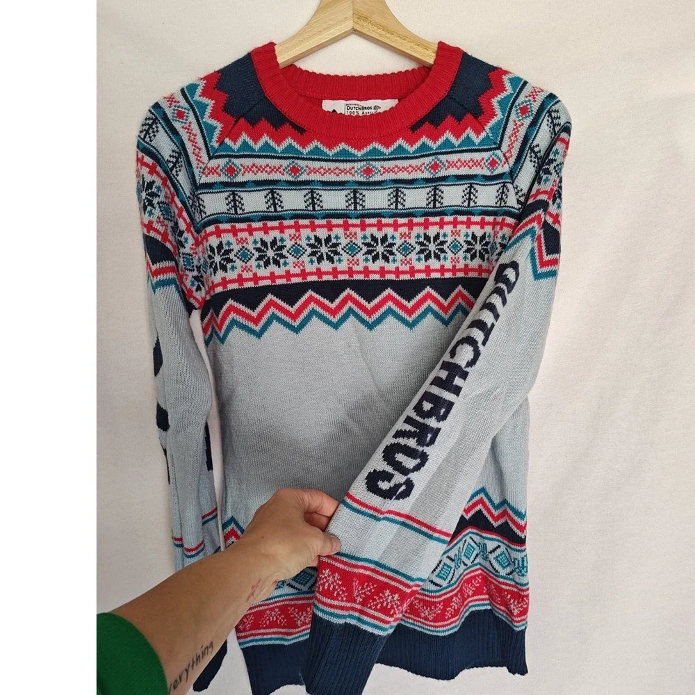 Dutch Bros Sweater Fair Isle Nordic Windmill Ugly Christmas‎ Blue Red Unisex S